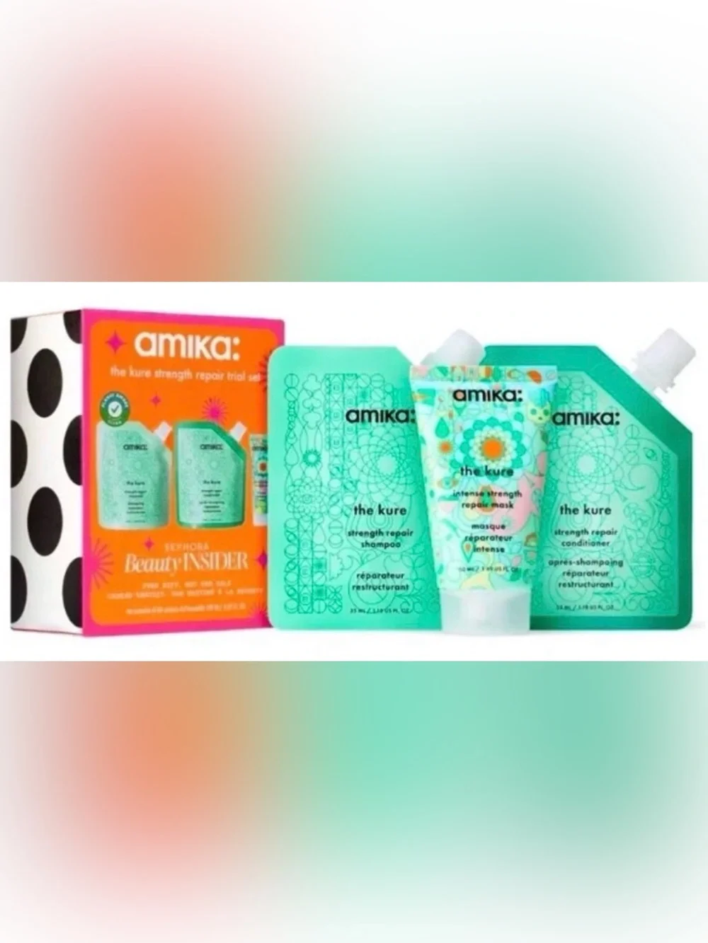 amika The Kure Strength Repair Hair Trio - Mint Green travel size